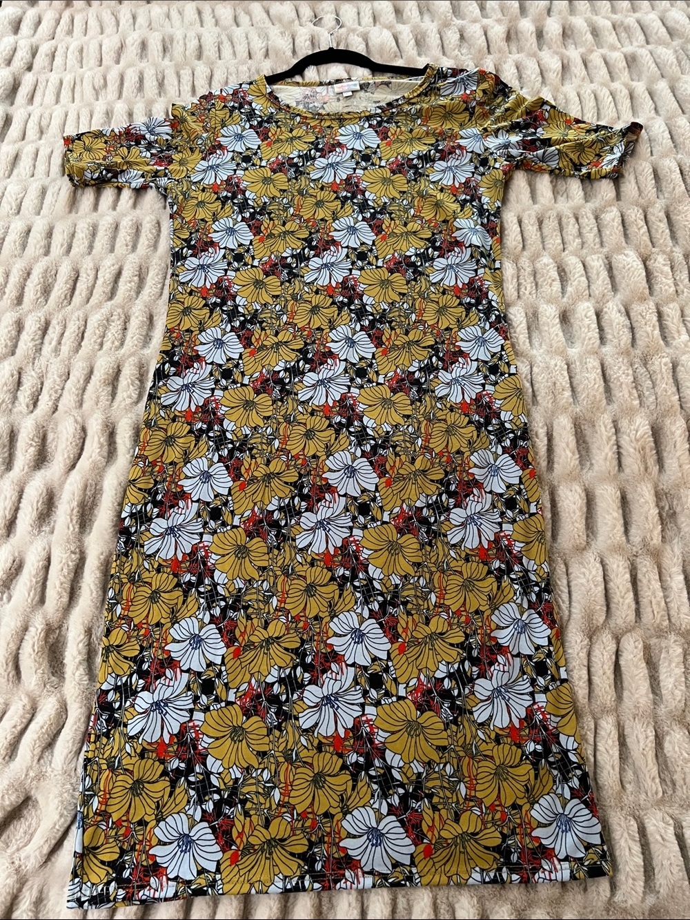 LuLaRoe Maxi Dress in Mustard, White and Black Floral